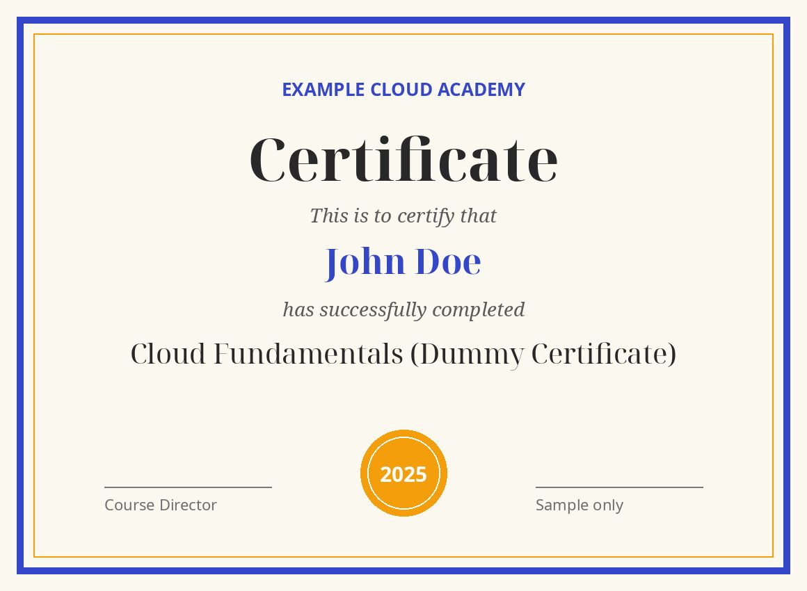 Cloud Fundamentals (Dummy Certificate) certificate