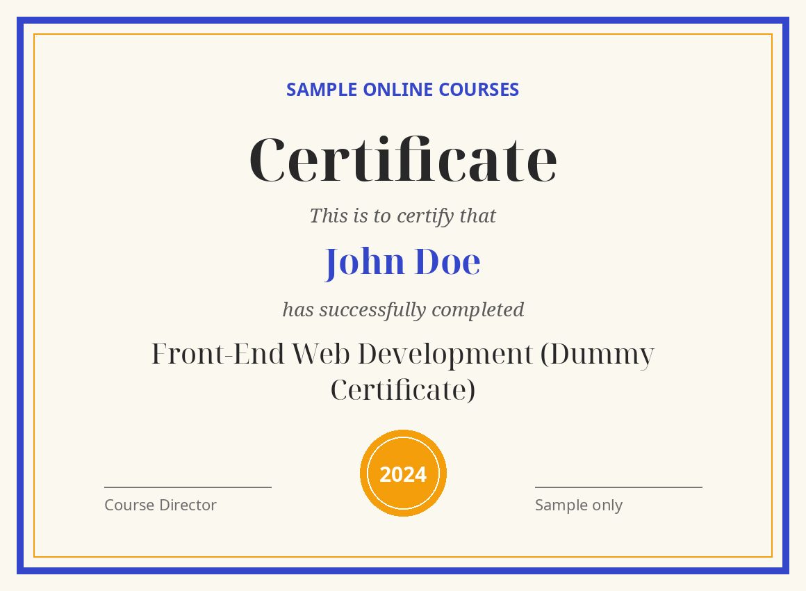 Front-End Web Development (Dummy Certificate) certificate