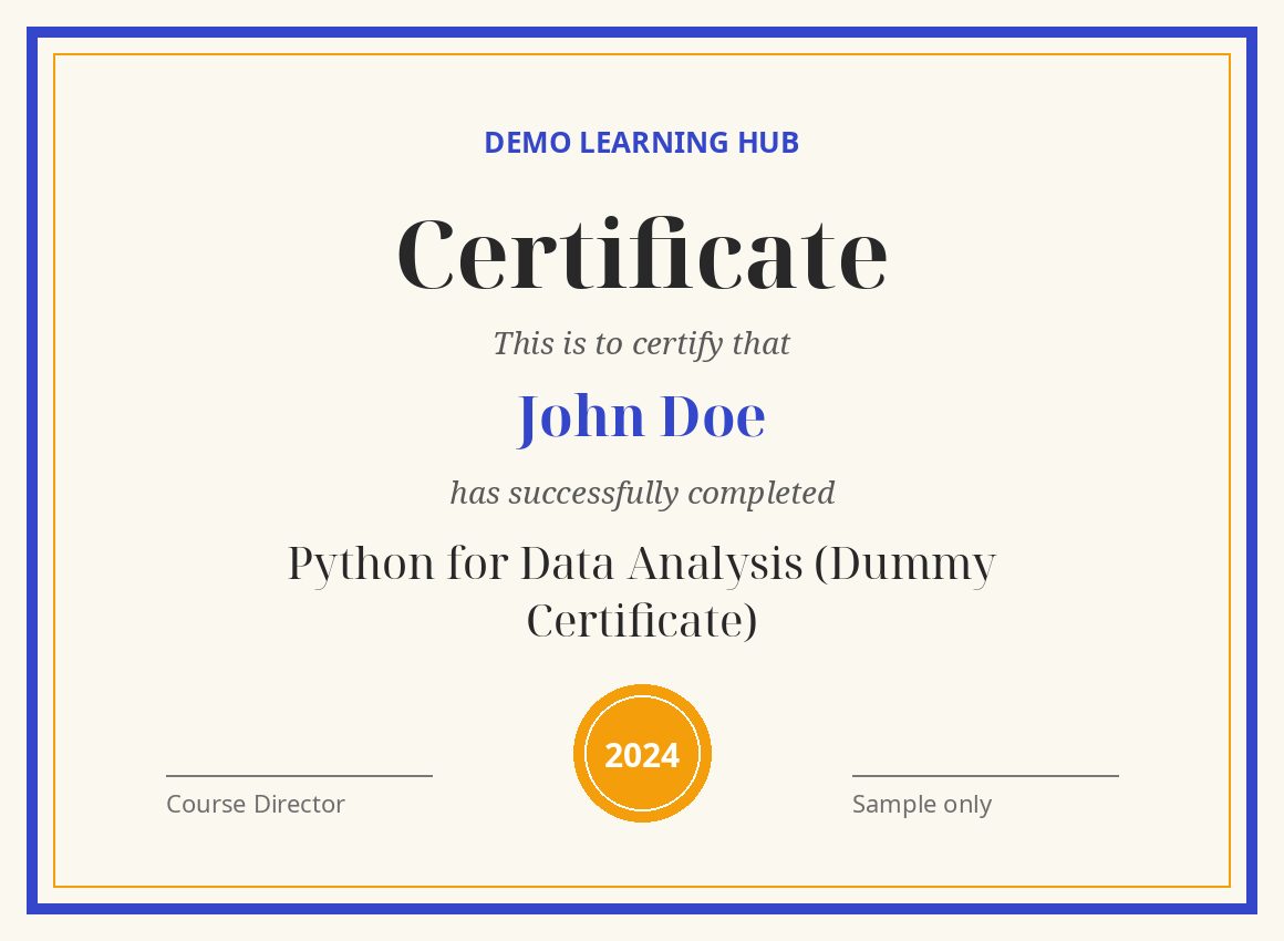 Python for Data Analysis (Dummy Certificate) certificate