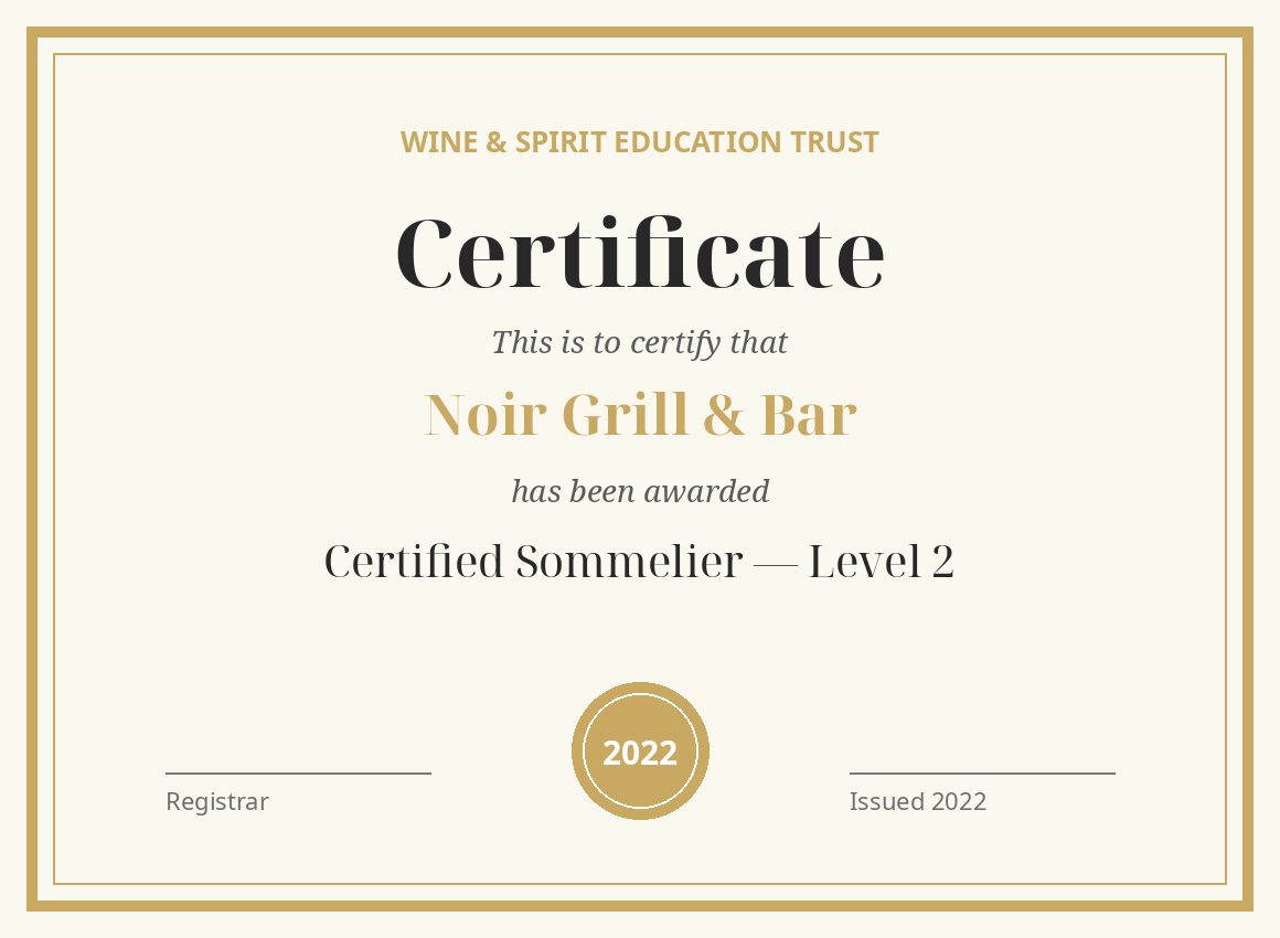 Certified Sommelier — Level 2 certificate