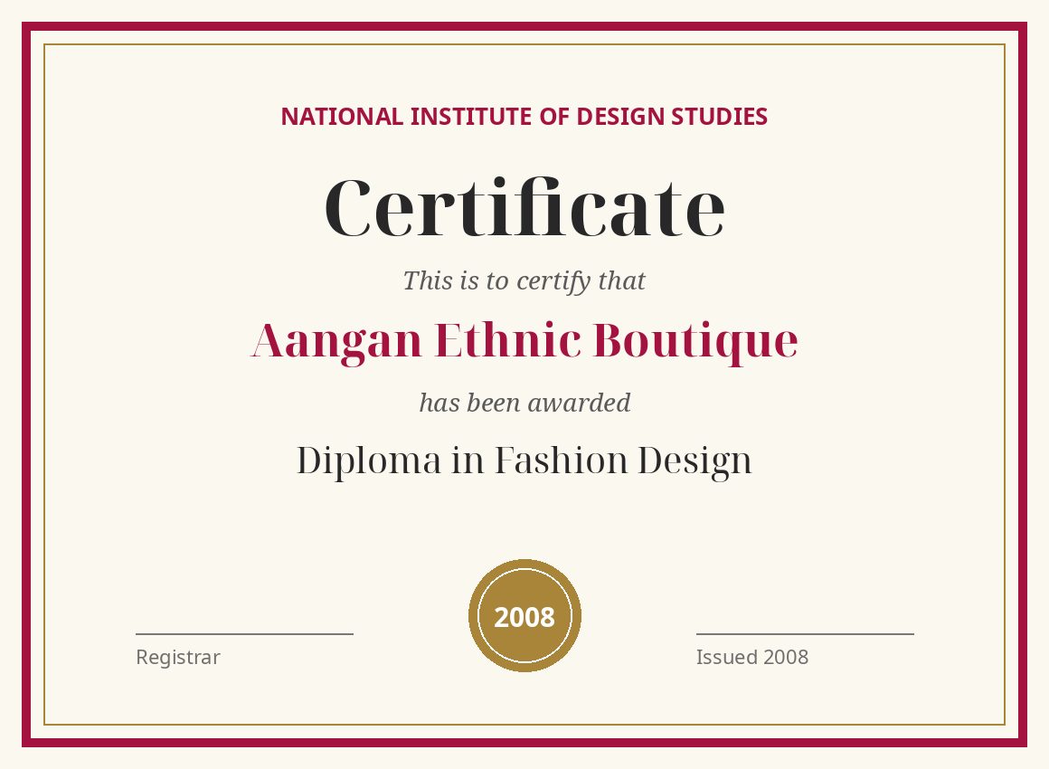 Diploma in Fashion Design certificate